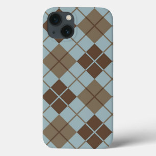 Argyle Pattern in Blue and Taupe iPhone 13 Hoesje