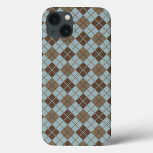Argyle Pattern in Blue and Taupe iPhone 13 Hoesje