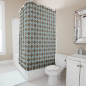 Argyle Pattern in Blue and Taupe Douchegordijn (In situ)