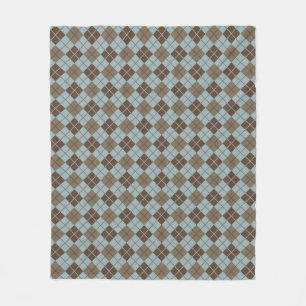 Argyle Pattern in Blue and Taupe Fleece Deken