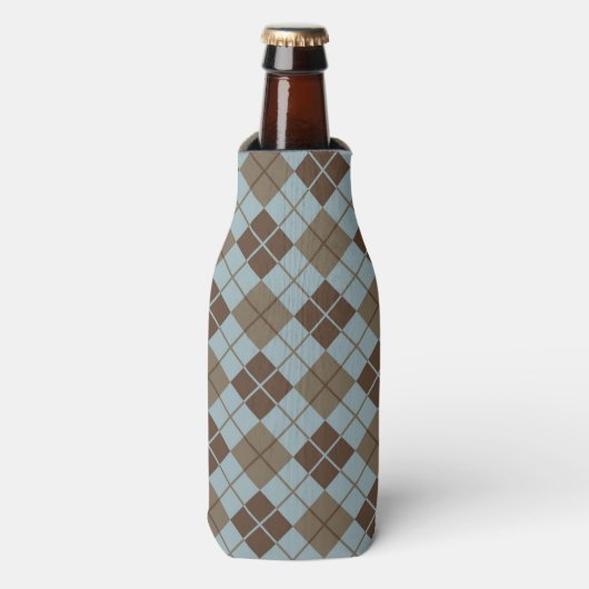 Argyle Pattern in Blue and Taupe Flesjeskoeler (Fles Voorkant)