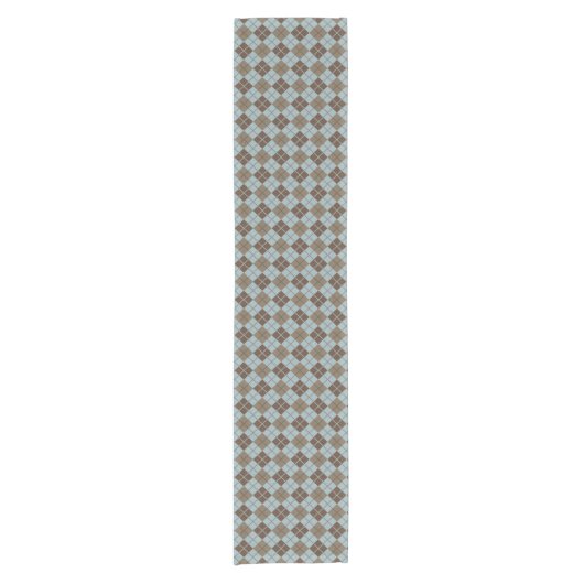 Argyle Pattern in Blue and Taupe Korte Tafelloper (Voorkant)