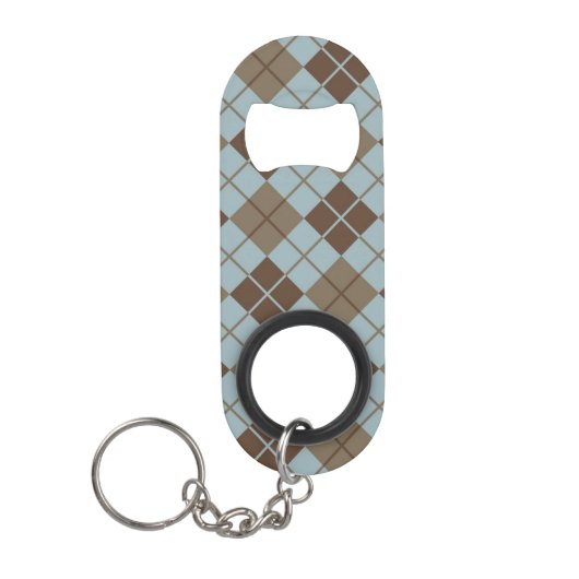 Argyle Pattern in Blue and Taupe Mini Flessenopener (Voorkant)