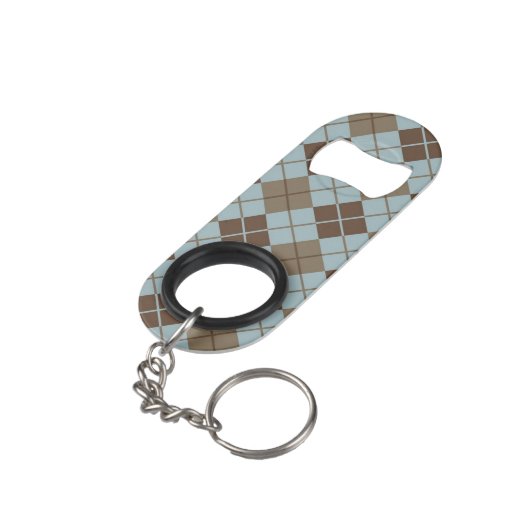 Argyle Pattern in Blue and Taupe Mini Flessenopener (Achterkant Gekanteld)