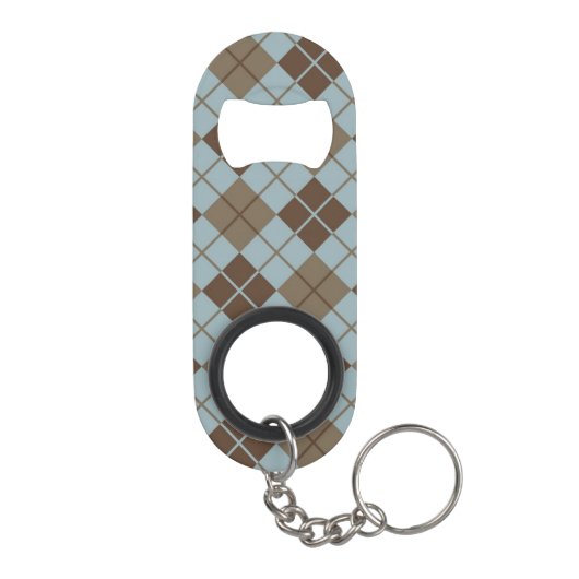 Argyle Pattern in Blue and Taupe Mini Flessenopener (Achterkant)