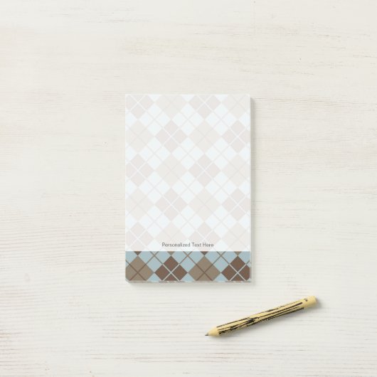 Argyle Pattern in Blue and Taupe Post-it® Notes (Op bureau)