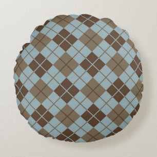 Argyle Pattern in Blue and Taupe Rond Kussen