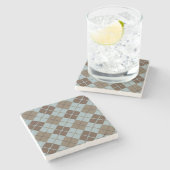 Argyle Pattern in Blue and Taupe Stenen Onderzetter (Zijkant)