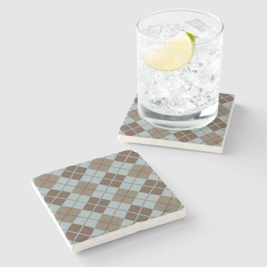 Argyle Pattern in Blue and Taupe Stenen Onderzetter (Zijkant)