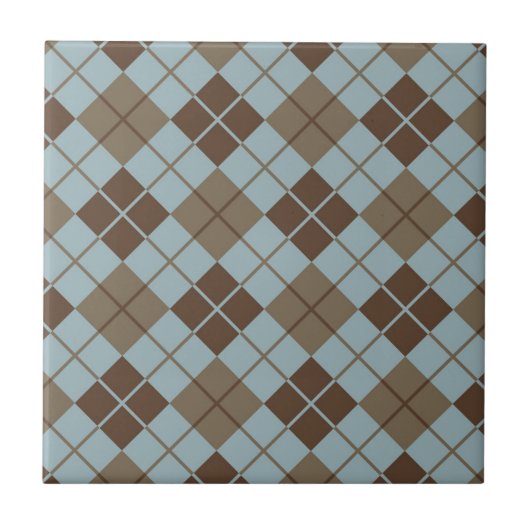 Argyle Pattern in Blue and Taupe Tegeltje (Voorkant)