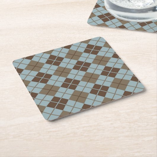 Argyle Pattern in Blue and Taupe Vierkante Kartonnen Onderzetter (Schuin)