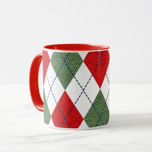 Argyle pattern red and green mok (Voorkant links)