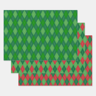 Argyle Pattern Red en Green Inpakpapier Vel