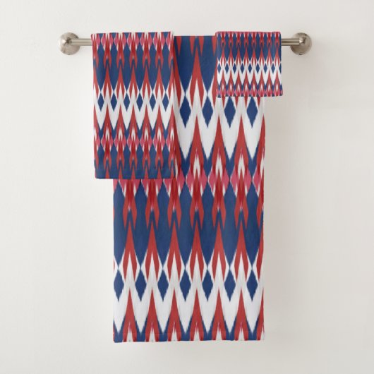 Argyle Pattern White Blue Red Ikat Technique Bad Handdoek (Insitu)