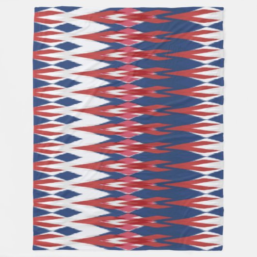 Argyle Pattern White Blue Red Ikat Technique Fleece Deken (Voorkant)