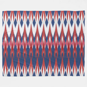 Argyle Pattern White Blue Red Ikat Technique Fleece Deken