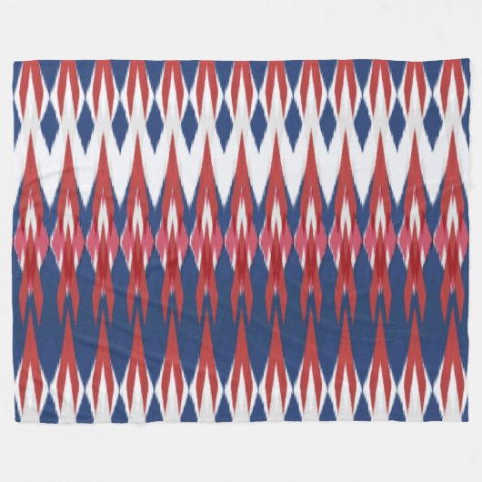 Argyle Pattern White Blue Red Ikat Technique Fleece Deken (Voorkant (Horizontaal))