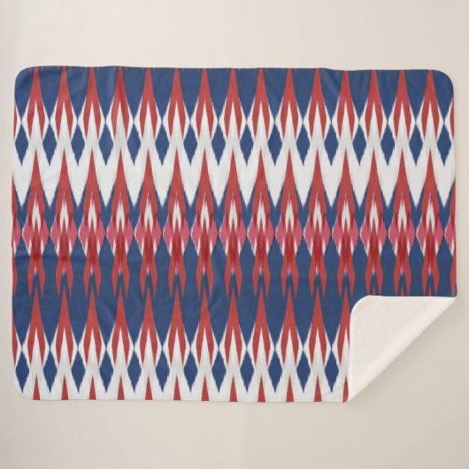 Argyle Pattern White Blue Red Ikat Technique Sherpa Deken (Voorkant (horizontaal))