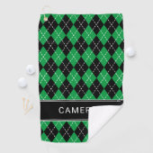 Argyle Plaid Create Custom Name  Black Green Golfhanddoek (Insitu)