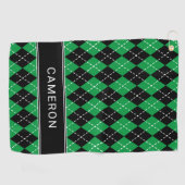 Argyle Plaid Create Custom Name  Black Green Golfhanddoek (Horizontaal)