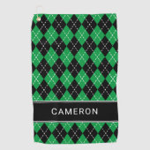 Argyle Plaid Create Custom Name  Black Green Golfhanddoek (Voorkant)