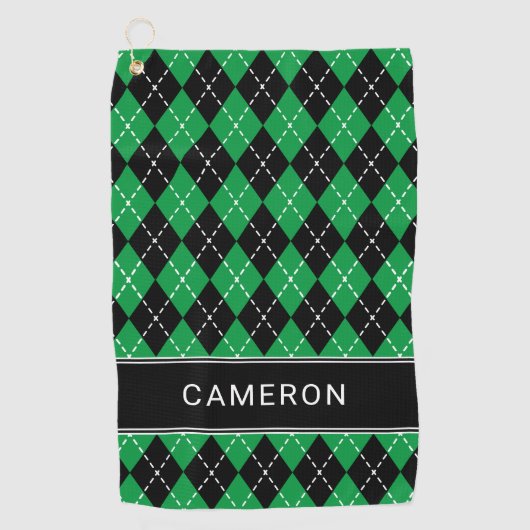 Argyle Plaid Create Custom Name  Black Green Golfhanddoek (Voorkant)