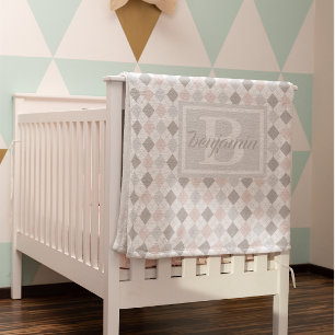 Argyle Plaid Pastel Roze en Blauwe Fleece Deken