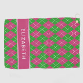 Argyle Plaid Pink Green Custom Name Preppy Golfhanddoek (Horizontaal)