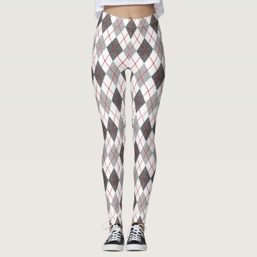 Argyle Plaid Red Grey Silver Leggings (Voorkant)