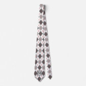 Argyle Plaid Rood Grijs Zilver Aangepast Monogram Stropdas (Voorkant)