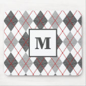 Argyle Plaid Rood Grijs Zilver Monogram Muismat (Voorkant)