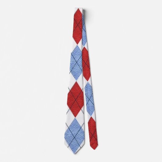 Argyle Red en Blue New Custom Trendy Modern Mannen Stropdas (Voorkant)