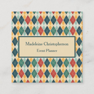 Argyle Retro Harlequin Rood Groen Sjabloon Vierkante Visitekaartje