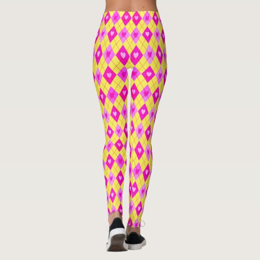 Argyle Roze Diamonds Hearts Pattern Leggings (Achterkant)