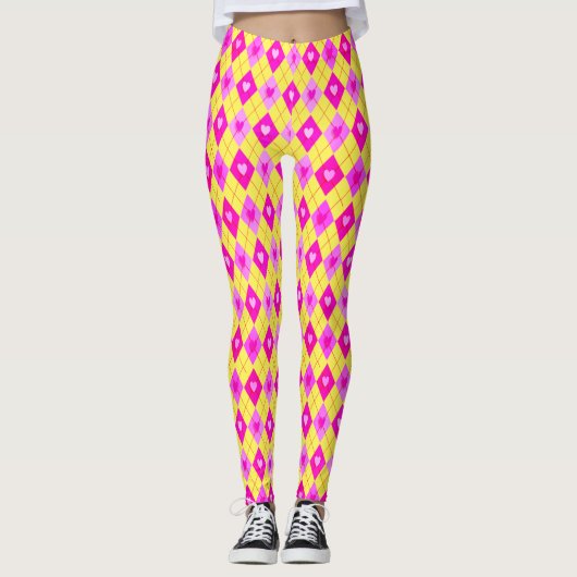 Argyle Roze Diamonds Hearts Pattern Leggings (Voorkant)