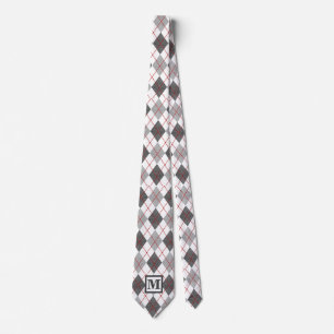 Argyle Schotse Rood Grijs Zilver Custom Monogram Stropdas