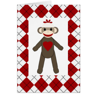 Argyle Sock Monkey Love Blank Card