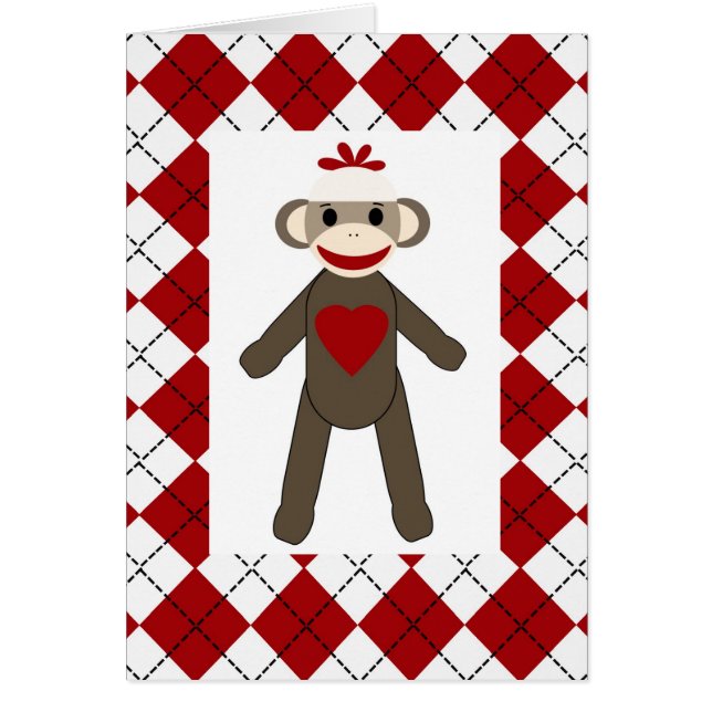 Argyle Sock Monkey Love Blank Card (Voorkant)