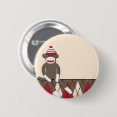 Argyle Sock Monkey Ronde Button 5,7 Cm (Voorkant /achterkant)