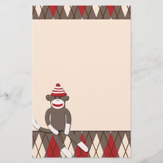 Argyle Sock Monkey Stationery Briefpapier (Voorkant)