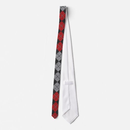 Argyle stropdas in zwart, rood en grijs (Achterkant)