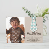 Argyle Stropdas Little Man Photo Birthday Invitati Kaart (Staand voorkant)