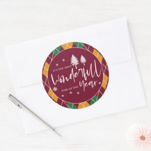 Argyle Yellow Oranje Green Merry Kerstmis Ronde Sticker