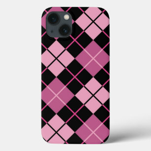 Argylepatroon in zwart en roze iPhone 13 hoesje