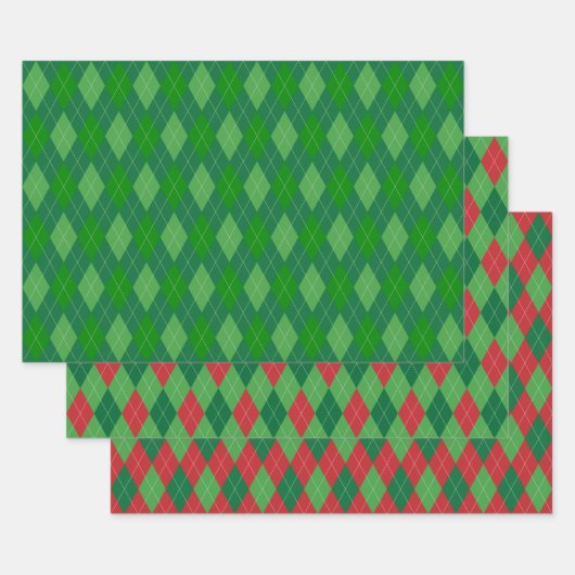 Argylepatroon rood en groen inpakpapier vel (Set)