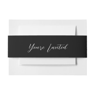 Aria · Elegant Modern Script Zwart-wit Uitnodigingen Wikkel