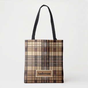 Aria Grace Camel Heritage Brits Tartan met naam Draagtas