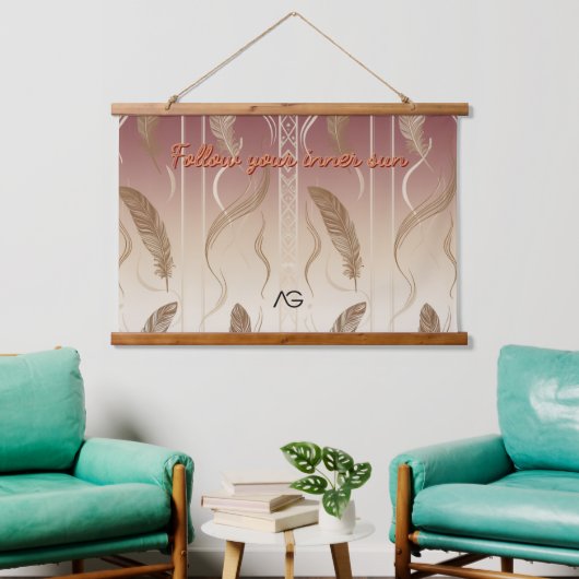 Aria Grace Desert Feather Minimal Folk Pattern Hangend Wandkleed (Woonkamer)