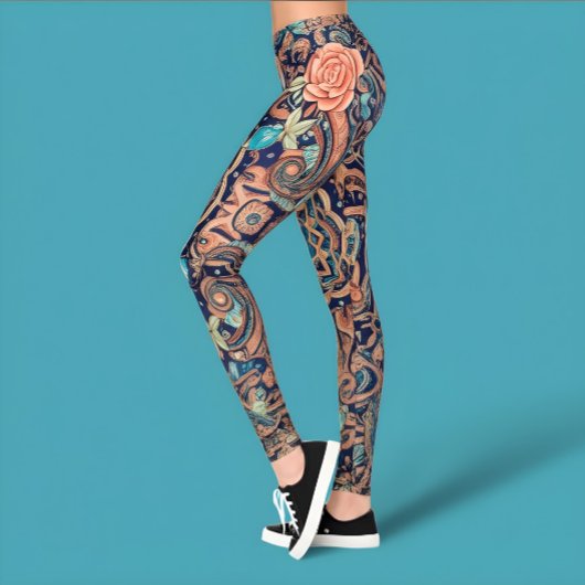 Aria Grace Elegant Cobalt Rosewood Boho Leggings