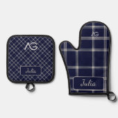 Aria Grace Midnight Elegance Luxe Plaid Pattern Ovenwant & Pannenlap Set (Voorkant)